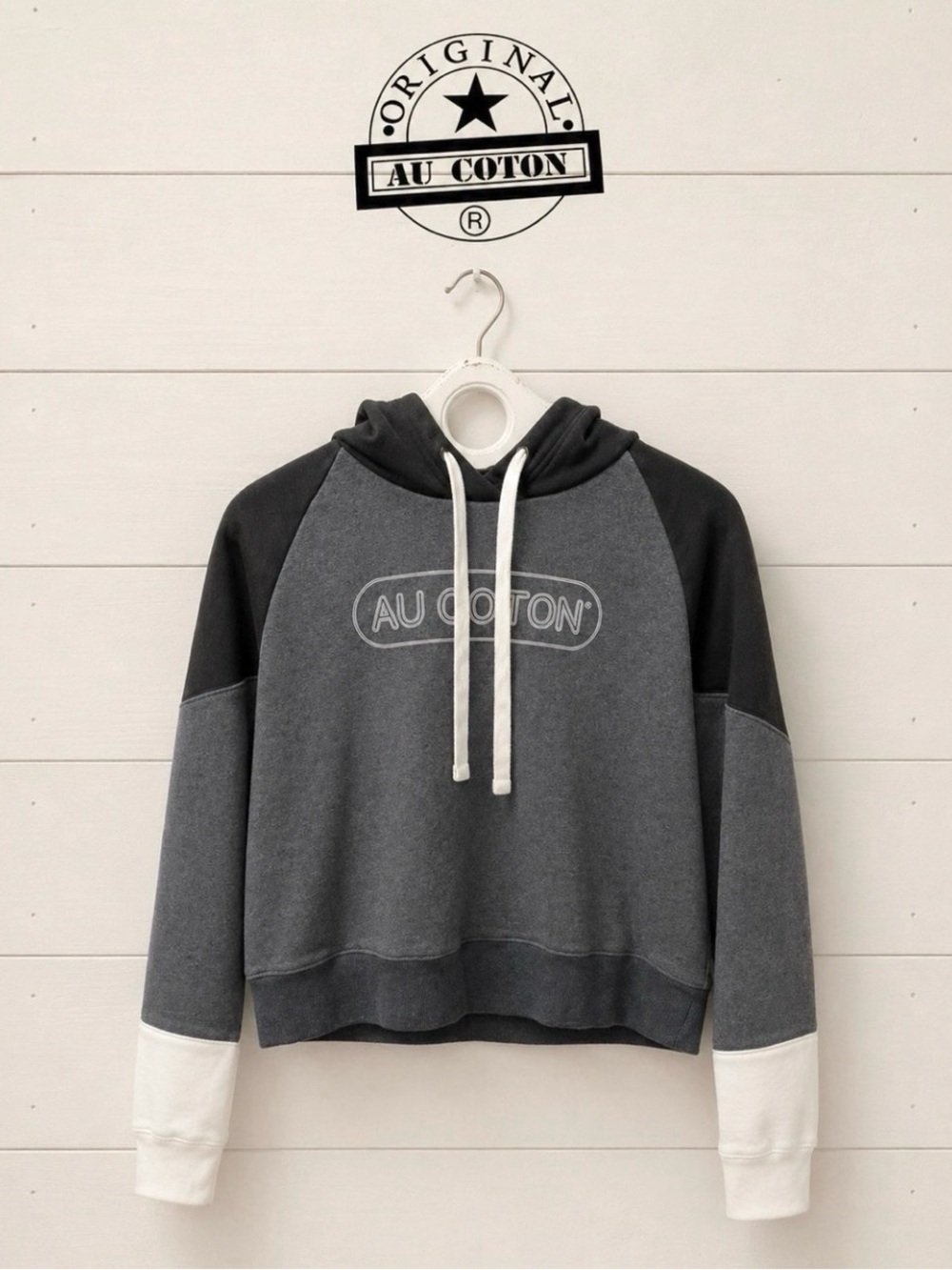Au Coton Hoodie – Charcoal & Black Colorblock – Size L